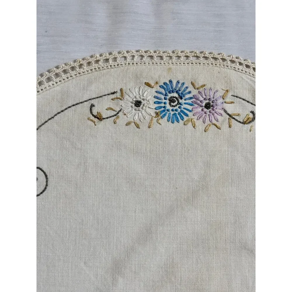 Vintage 3pc Set Embroidered Table Runner Dresser Scarf Blue Gold Floral AS IS
